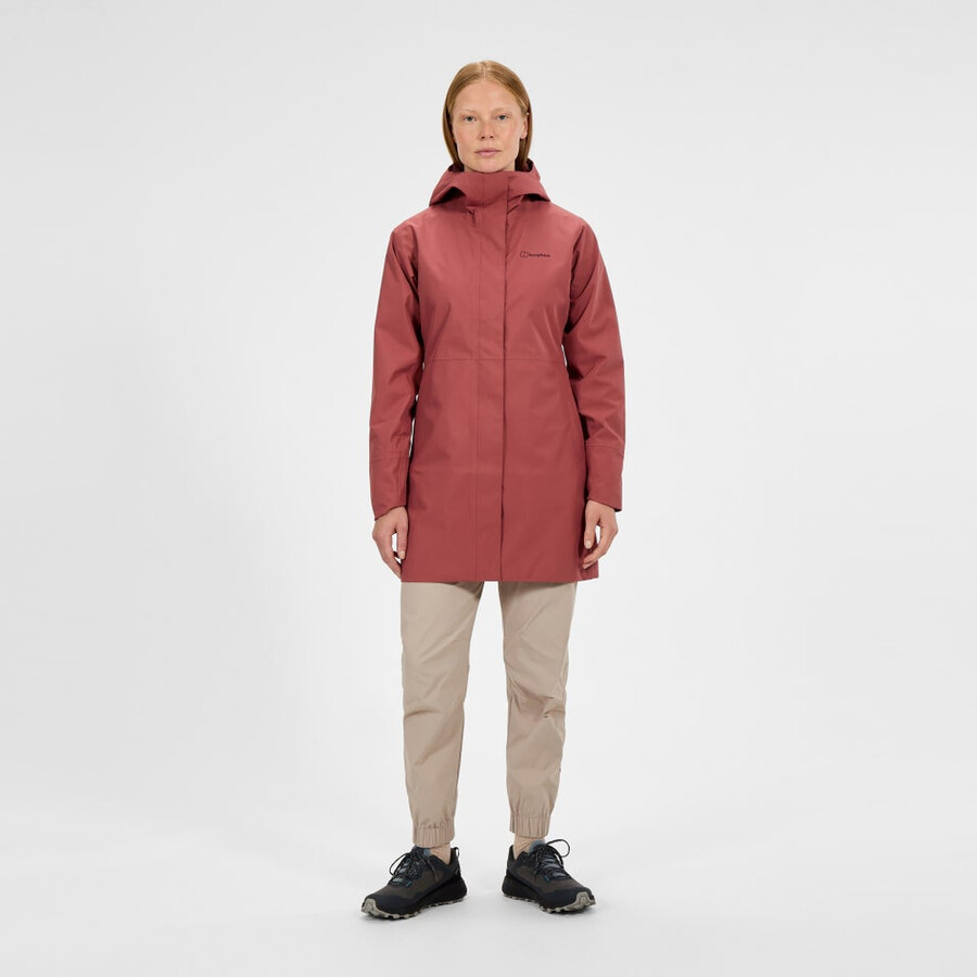 womens omeara long waterproof jacket - red berghaus