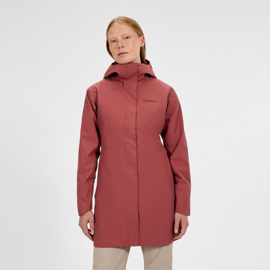 womens omeara long waterproof jacket - red berghaus